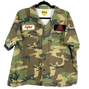 GFTD LA Men’s Button Up Shirt Camo Gifted Art That Lives Size XL